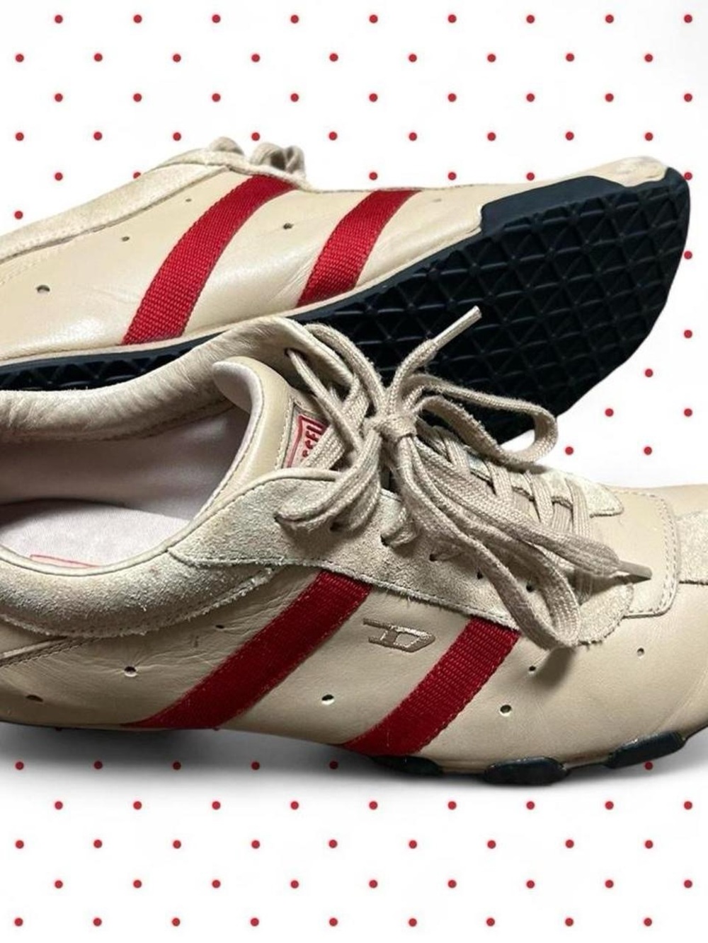Diesel Beige Sneakers with Red Stripes